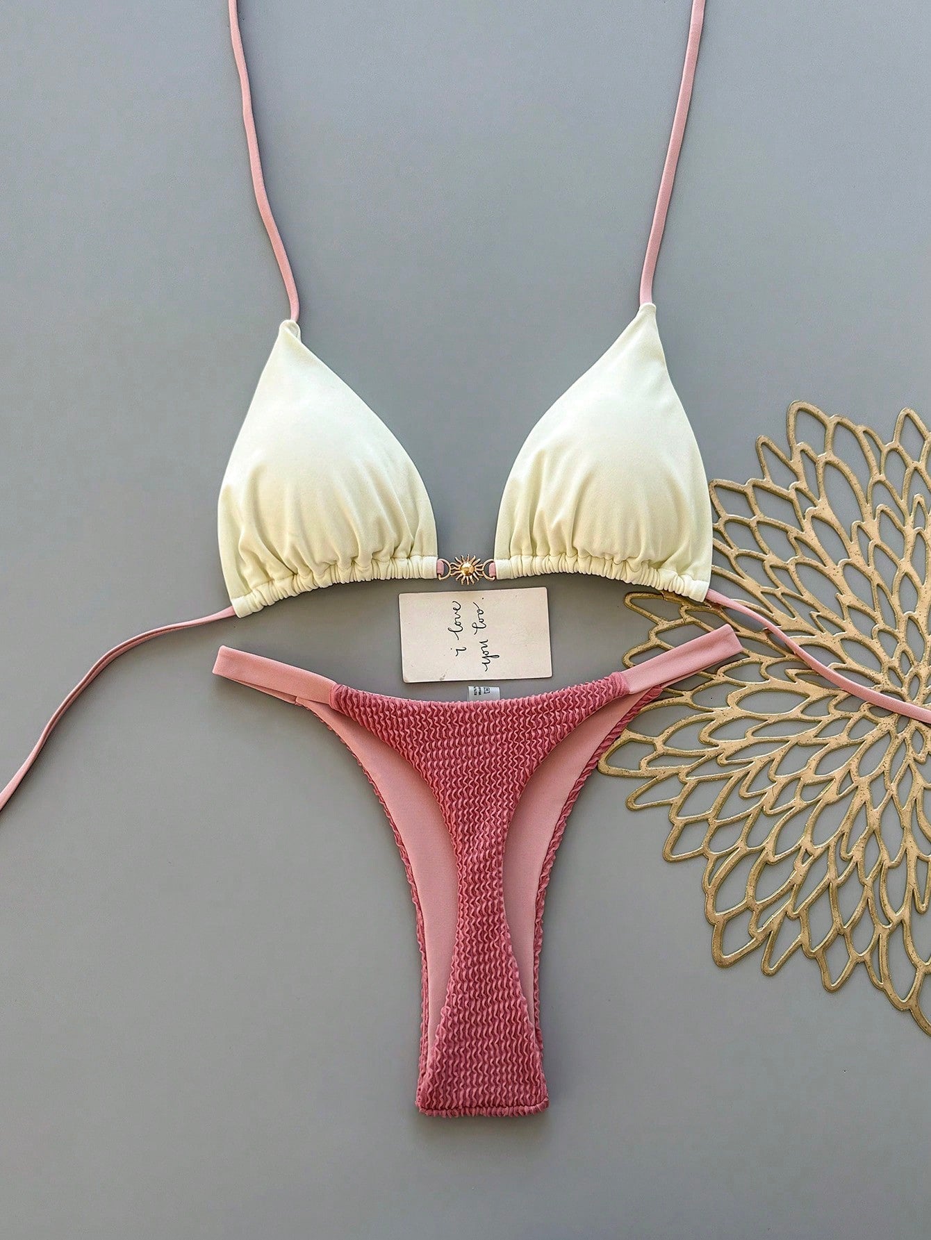 2pcs Casual Elegant Sexy Bohemian Floral Tie-Up Braided Bikini