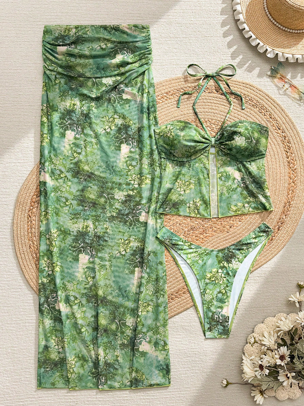 Bonvoyette Pink Summer Boho Beach Party Holiday Holiday 3-Piece Women