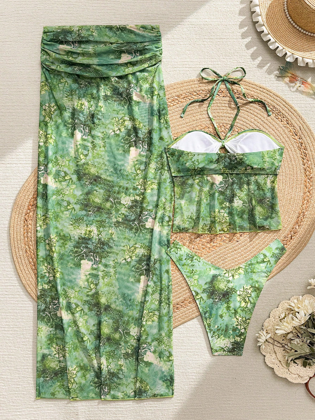 Bonvoyette Pink Summer Boho Beach Party Holiday Holiday 3-Piece Women