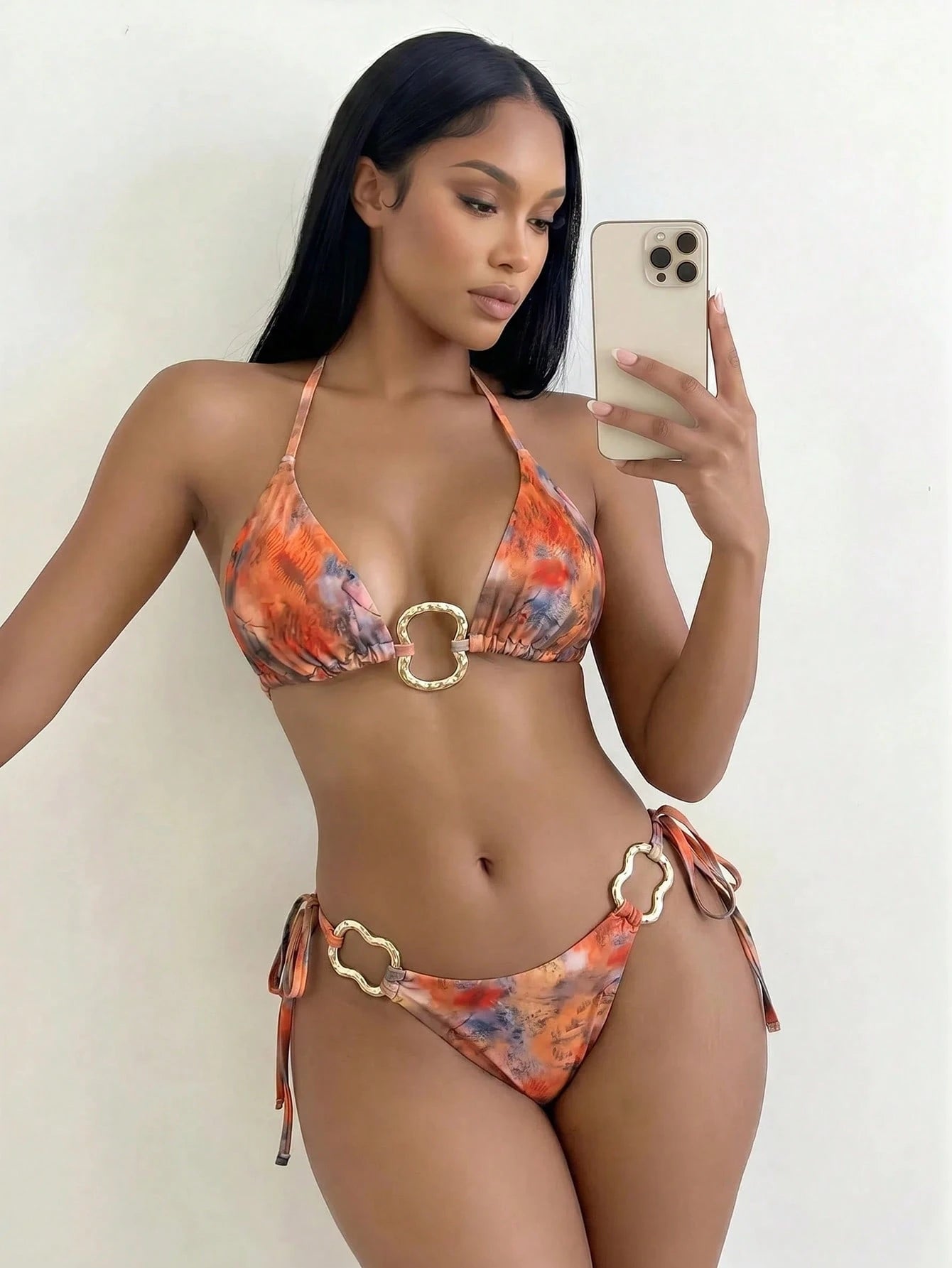 Swim SXY 3pcs/Set Floral & Animal Print Random Pattern Gold Pearl