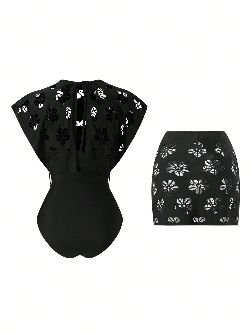 Swim Oasis Hollow-Out Solid Color Round Neck Women's Waist Belt Suit - image 2