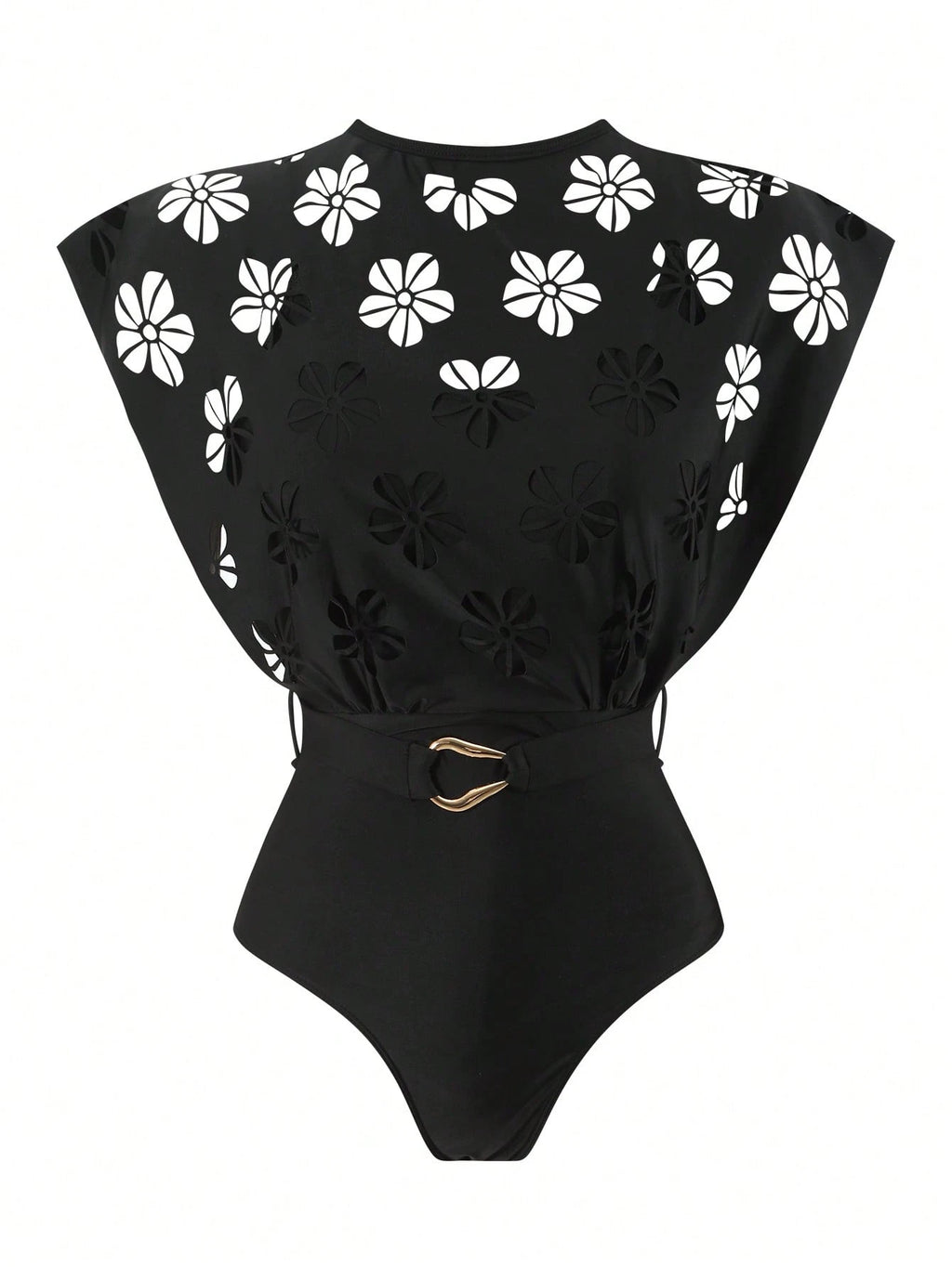 Swim Oasis Hollow-Out Solid Color Round Neck Women's Waist Belt Suit - image 5