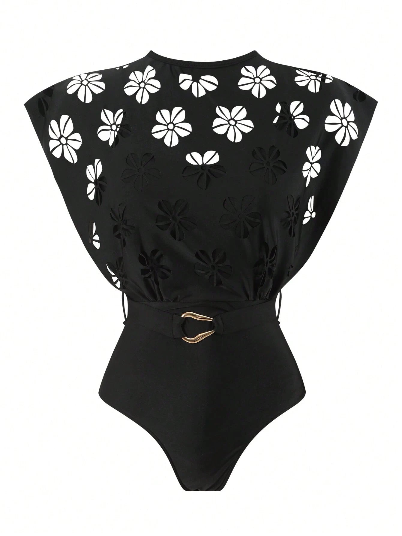 Swim Oasis Hollow-Out Solid Color Round Neck Women's Waist Belt Suit - image 5