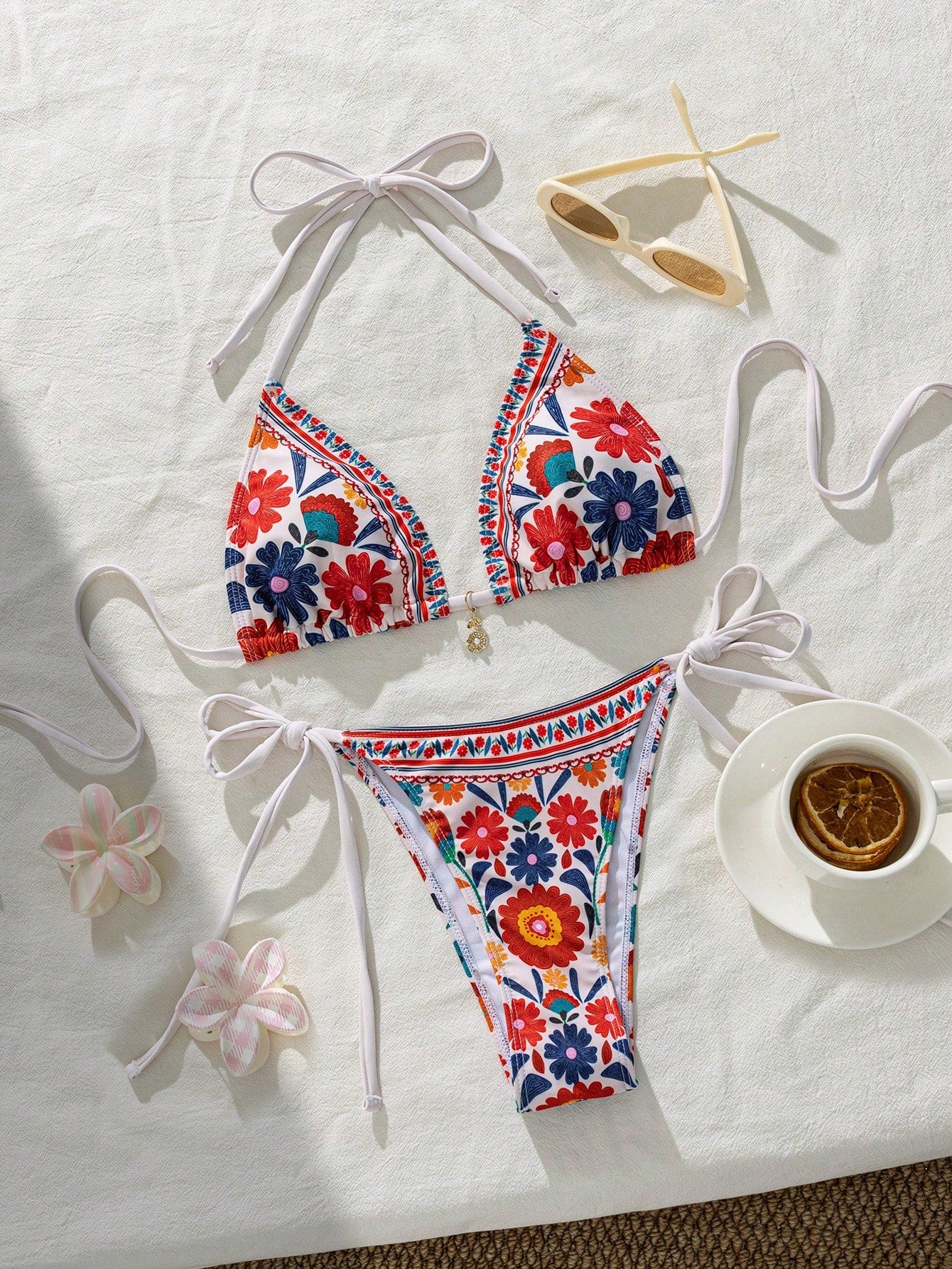 Swim SXY Women's Starfish & Shell Decor Halter Tie Bikini Set, High