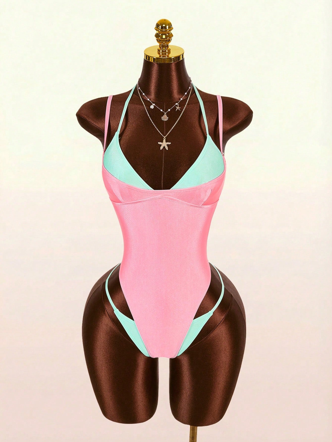 Amplova 1pc Women's Sexy Avant-Garde 2 In 1 Swimsuit, Contrasting