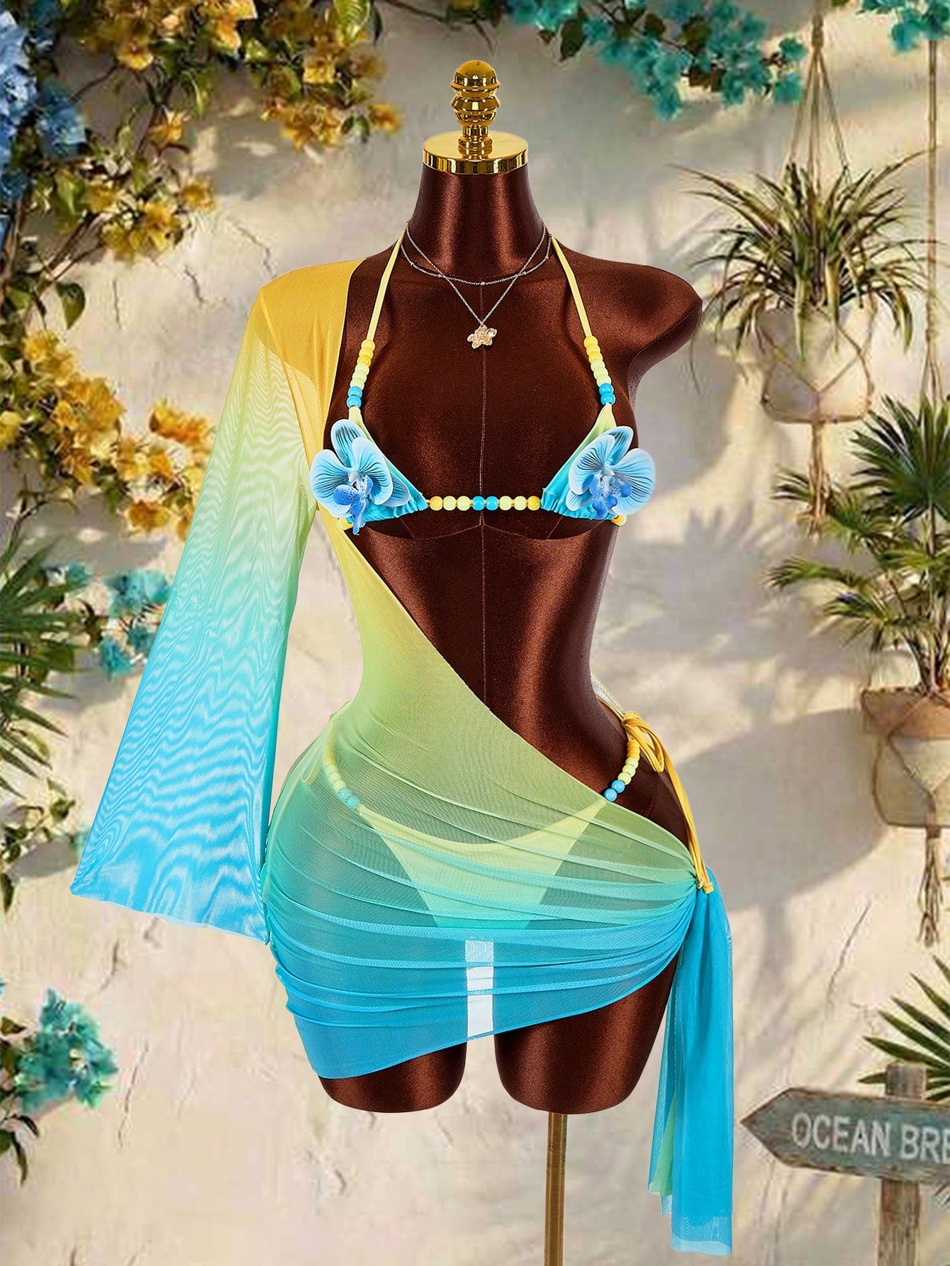 Amplova Women's Floral Swimsuit Set With Chest Detail, Sexy