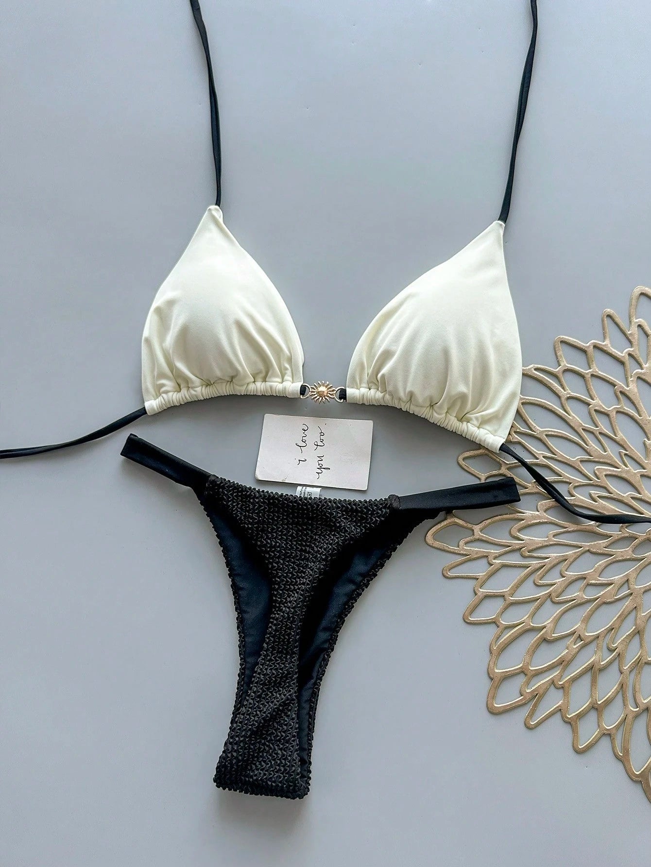 2pcs Casual Elegant Sexy Bohemian Floral Tie-Up Braided Bikini