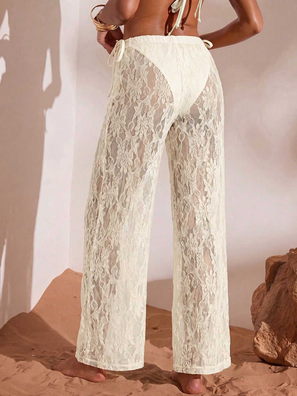 Opulessa Women's Beach Vacation Casual Lace Coverup & Pants Set Cover Ups For Swimwear - image 2