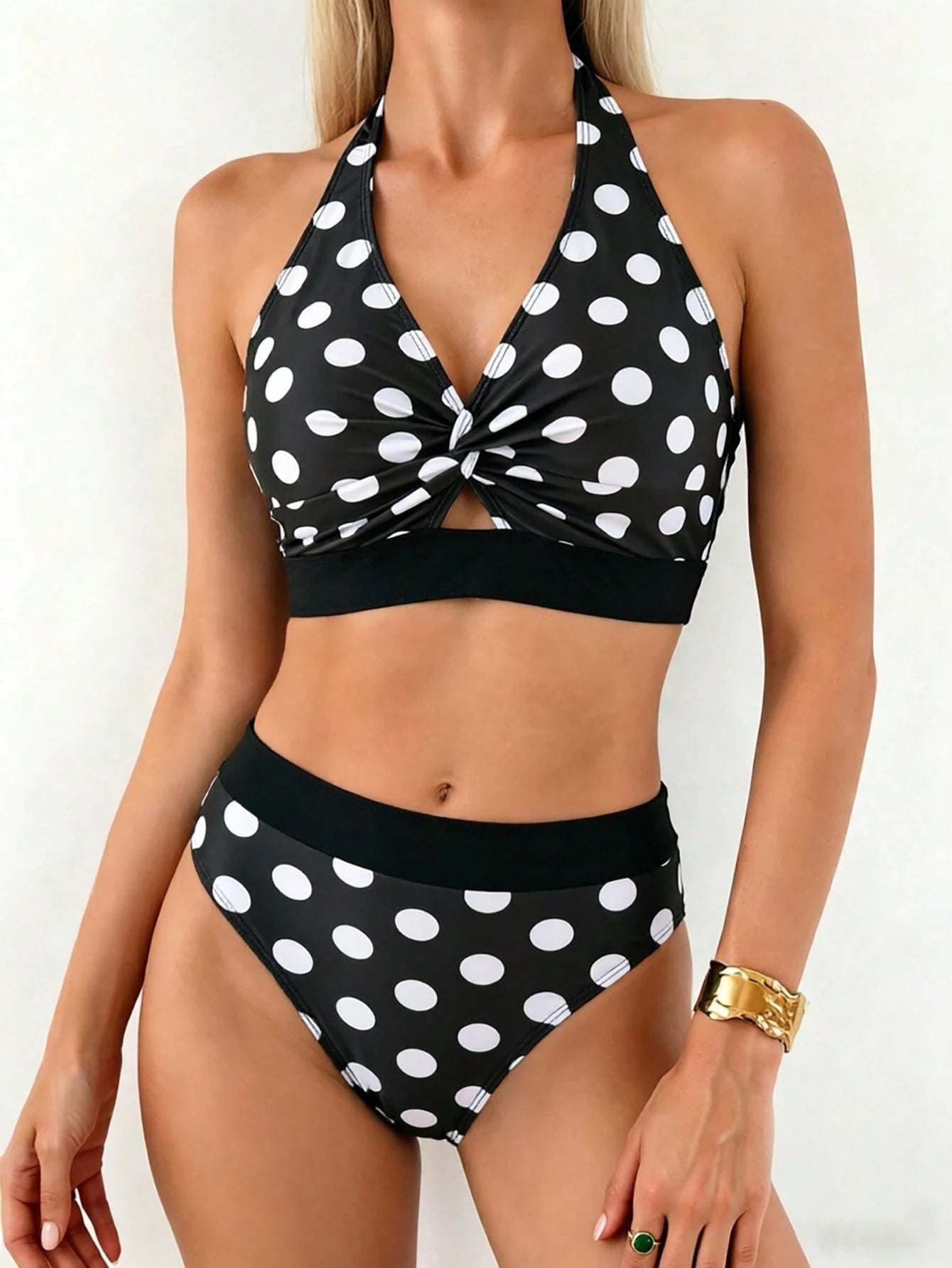 Swim Lushoire Women's 2-Piece Swimsuit Set, Polka Dot Print Halter