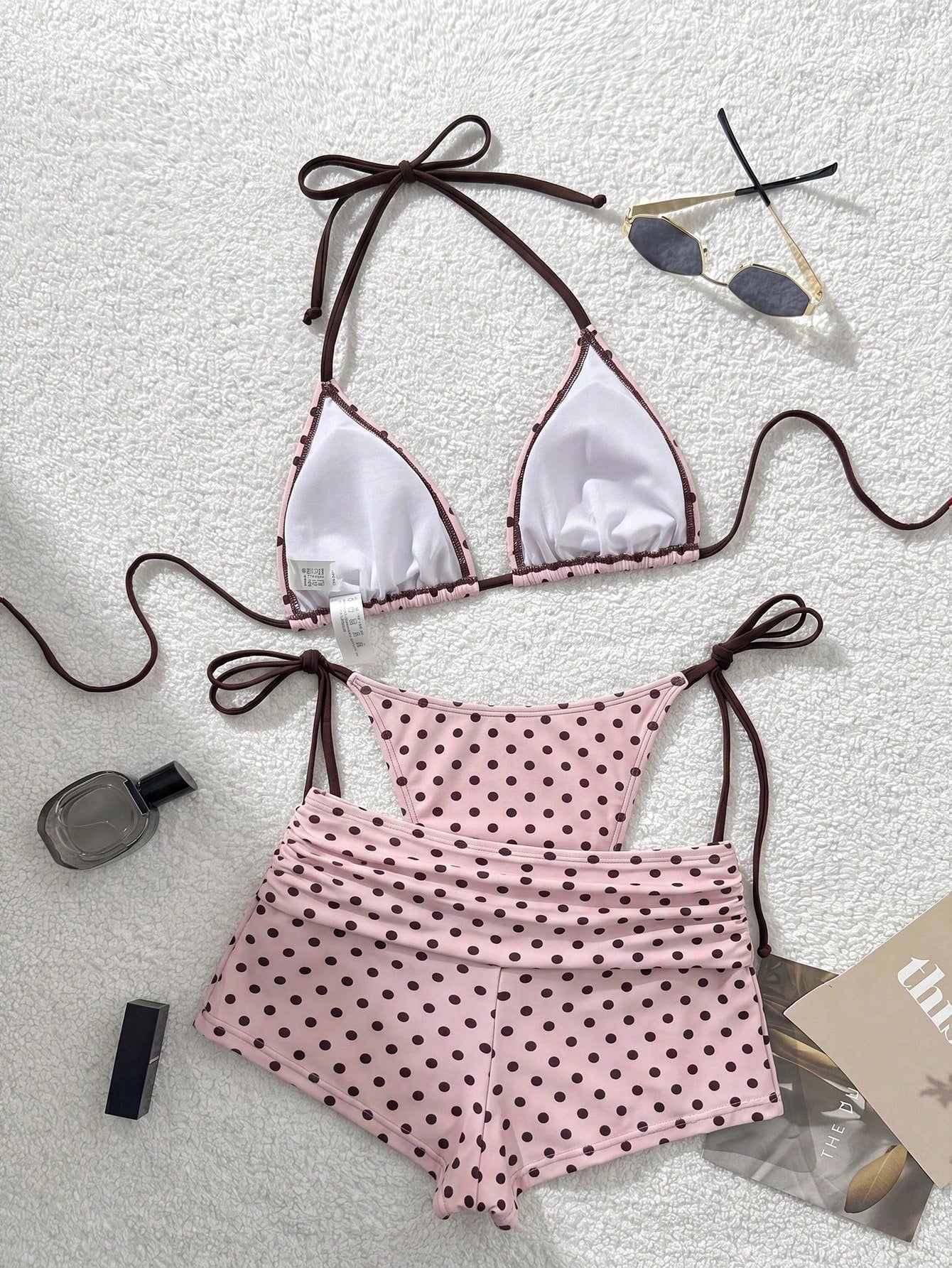 Swim Vcay Women's 3-Piece Leopard Print Bikini Set,Halter Rope Top