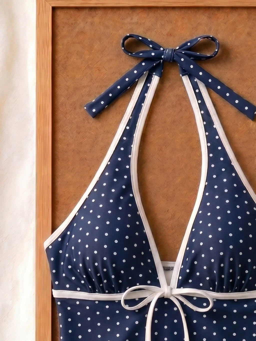 New Summer Fresh Sweet Cute Blue & White Polka Dot Halter Neck Bikini