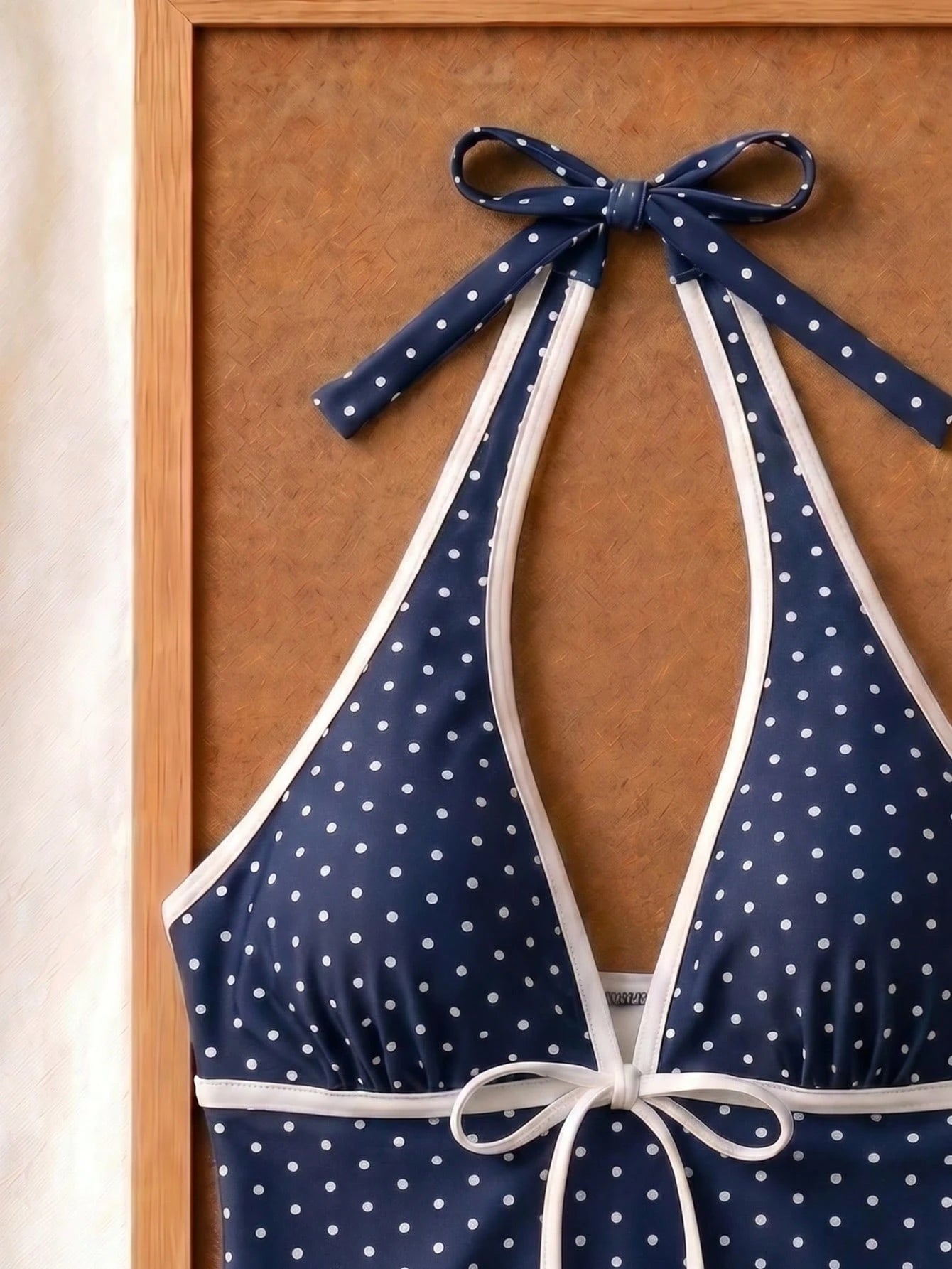 New Summer Fresh Sweet Cute Blue & White Polka Dot Halter Neck Bikini