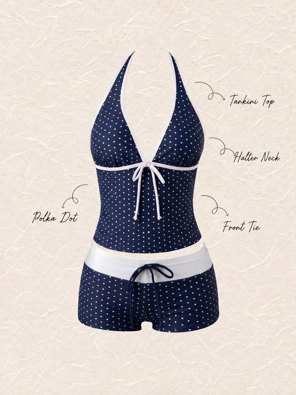 New Summer Fresh Sweet Cute Blue & White Polka Dot Halter Neck Bikini