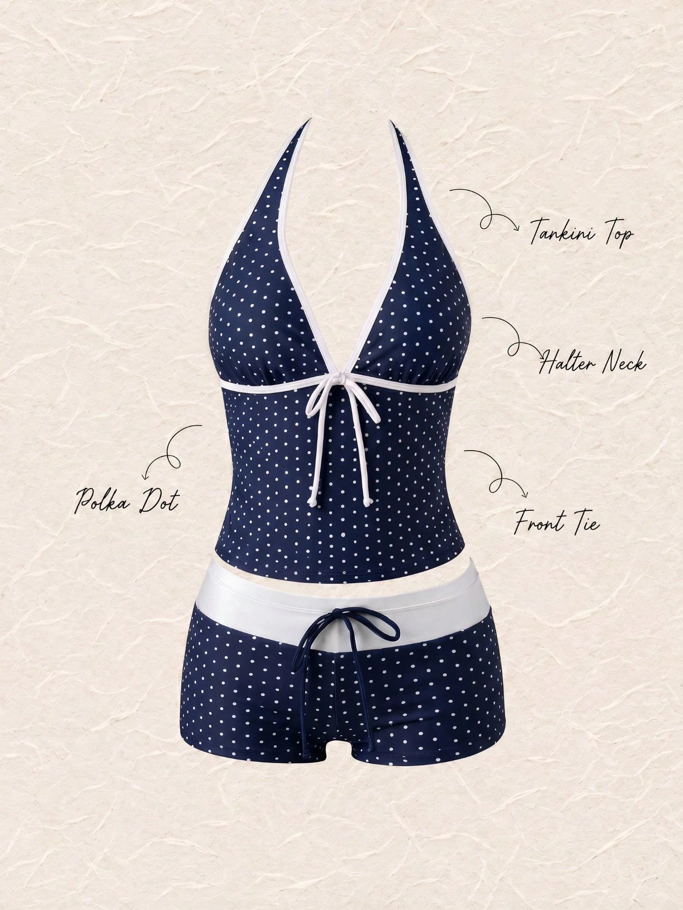 New Summer Fresh Sweet Cute Blue & White Polka Dot Halter Neck Bikini