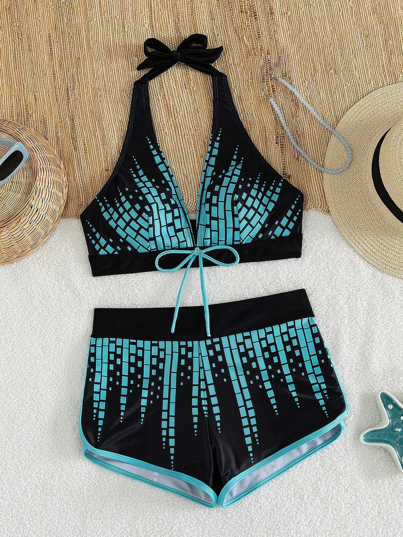 Swim SXY Summer Beach Tropical Print Halter Bikini Set