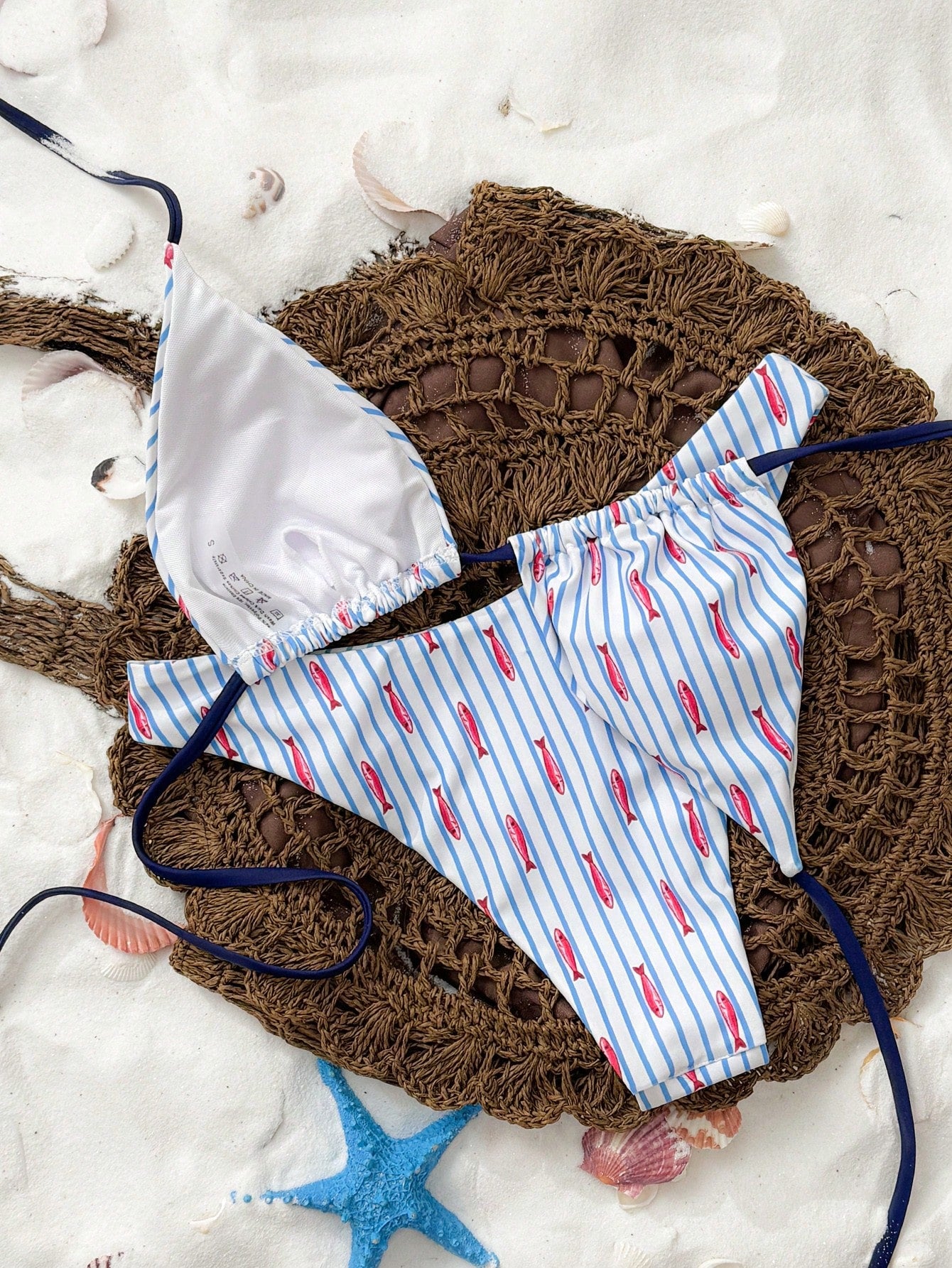 Bonvoyette 2pcs/Set Ocean Fish Print Triangle Halter Sexy Bikini Swimwear For Wo