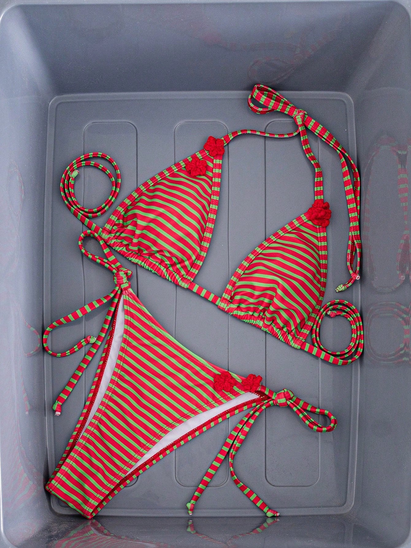 Women's Sexy Halter Tie Back Striped Bikini Set With Tie-Side Bottom,