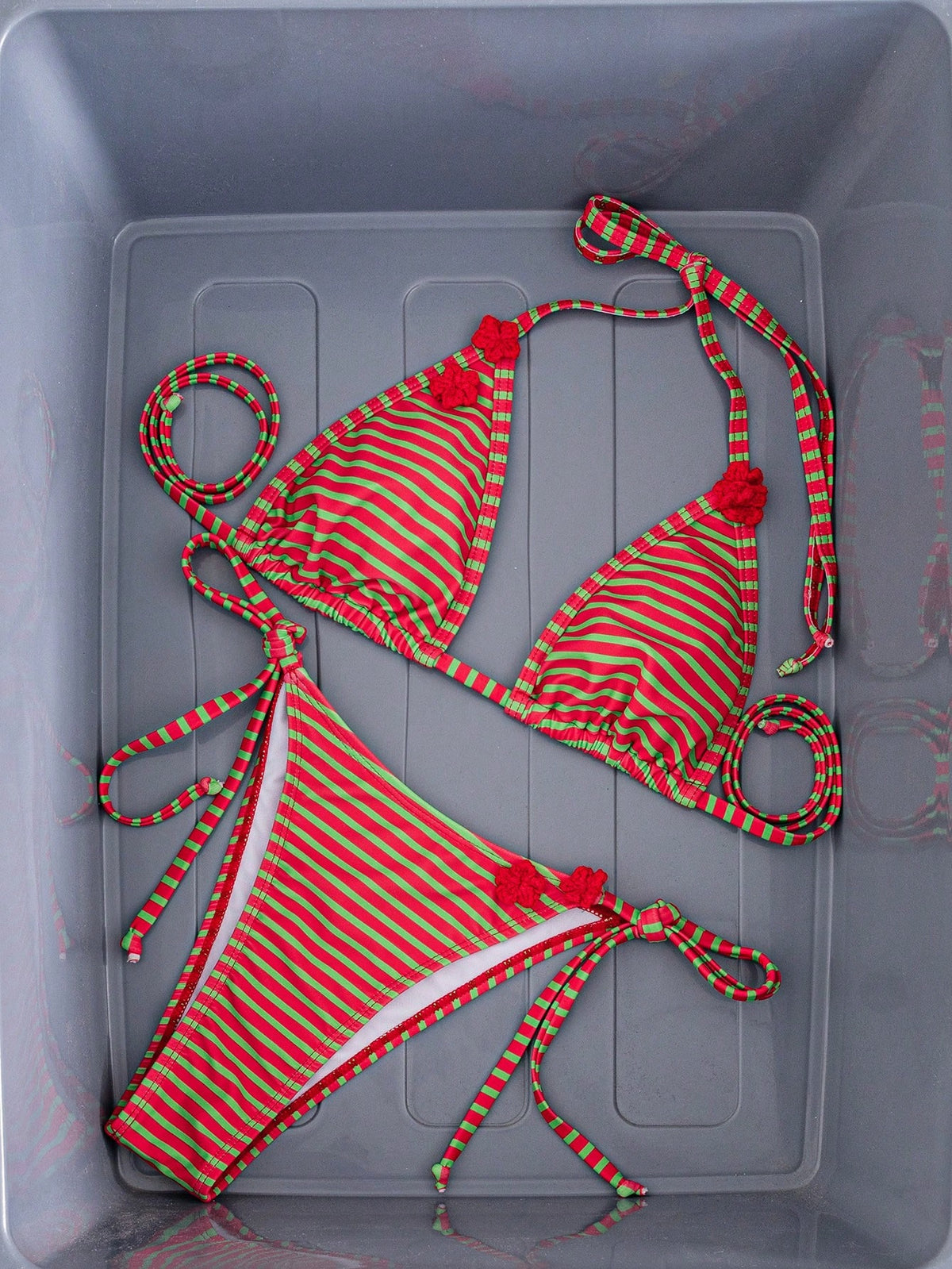 Women's Sexy Halter Tie Back Striped Bikini Set With Tie-Side Bottom, High Stretch Swimwear Perfect For The - image 18