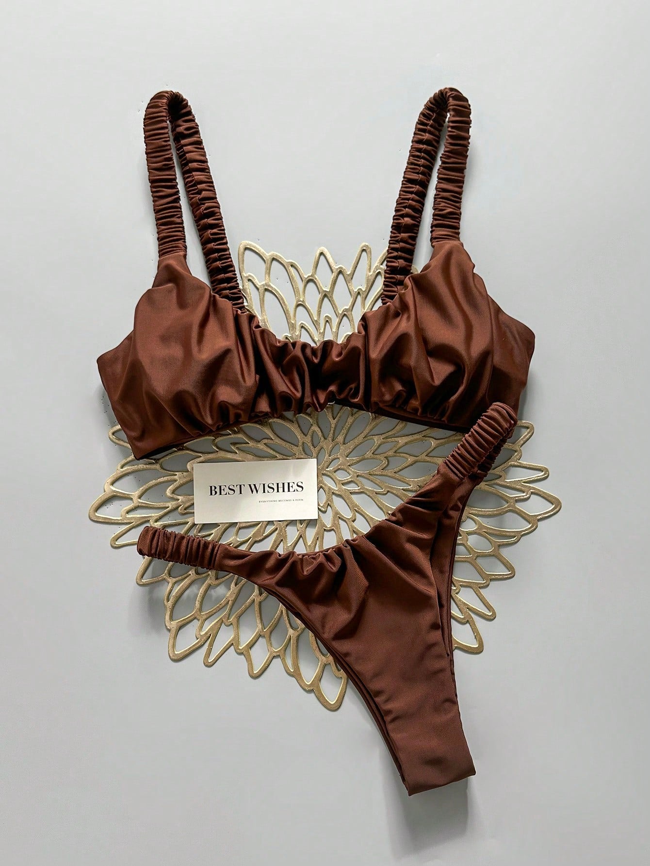 Swim Mod Women's Solid Color Ruched High Cut Sexy Bikini Set,