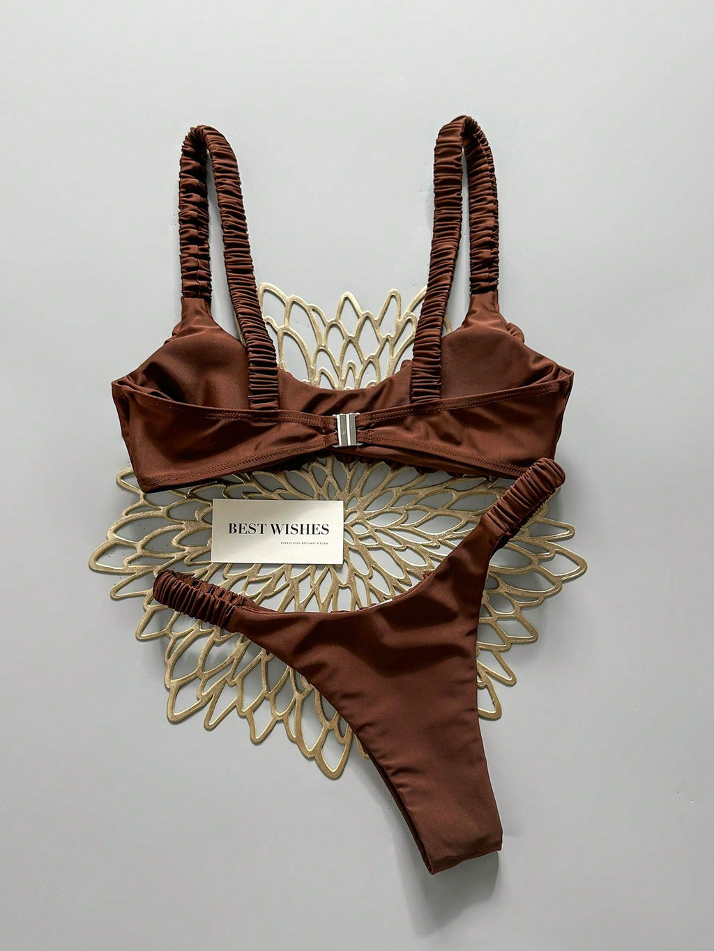 Swim Mod Women's Solid Color Ruched High Cut Sexy Bikini Set,