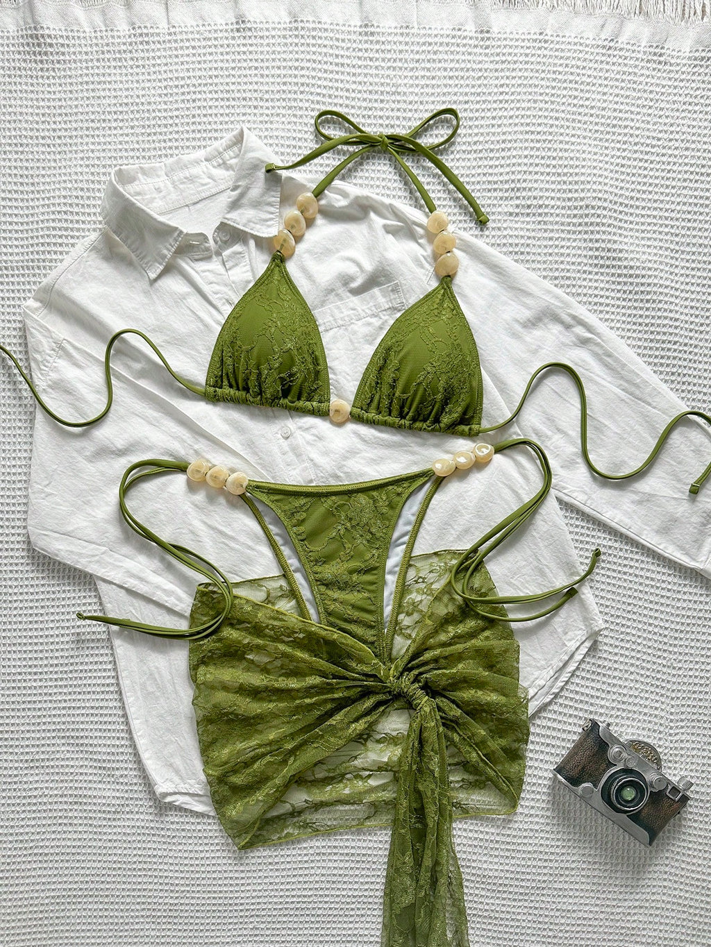 Swim SXY Summer Women 3-Piece Set:Tie-Dye Print Triangle Bikini