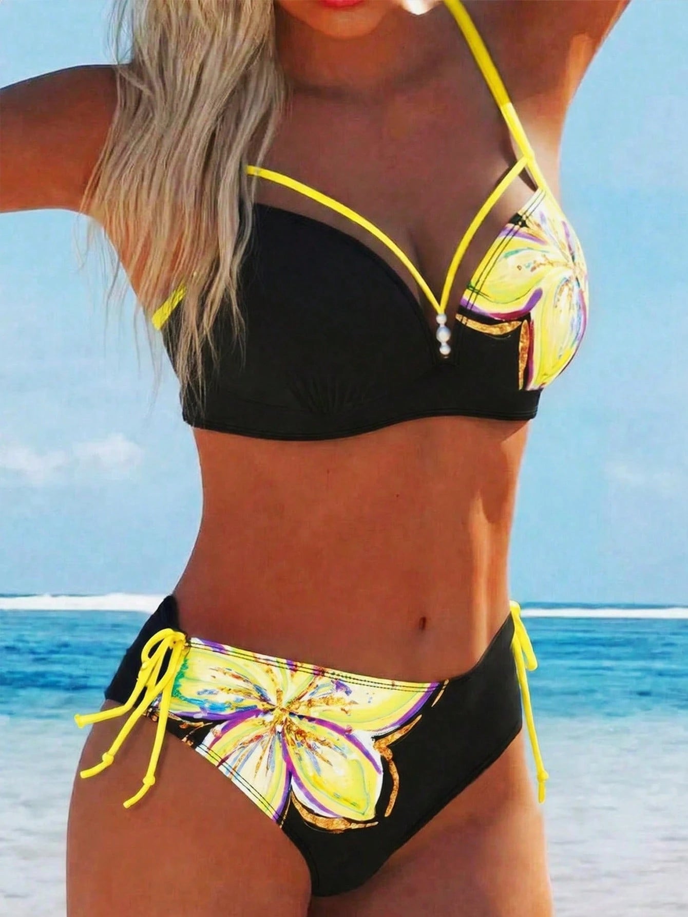 Swim Lushoire New Summer Women's Spaghetti Strap Backless Deep V-Neck