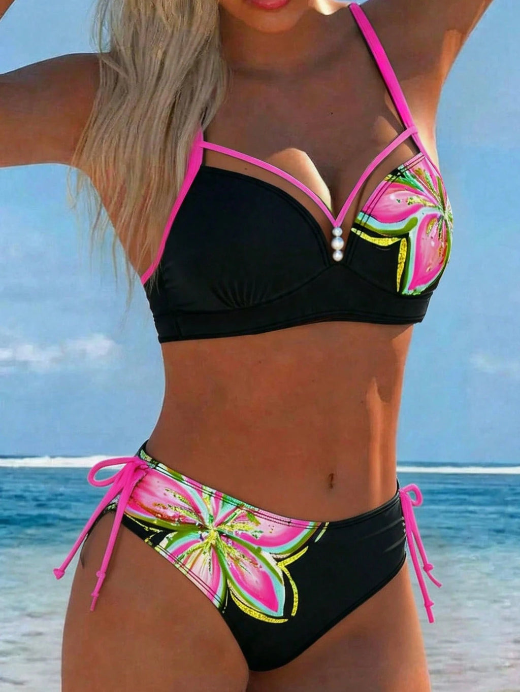 Swim Lushoire New Summer Women's Spaghetti Strap Backless Deep V-Neck
