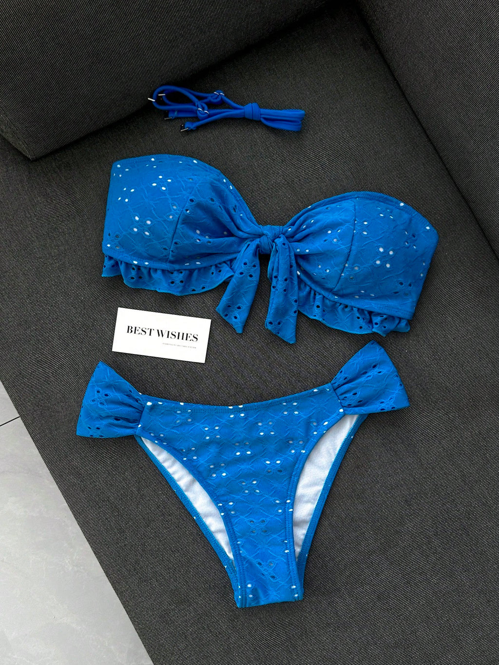 Swim Vcay Spring/Summer Solid Color Strap Jacquard Fabric Wireless