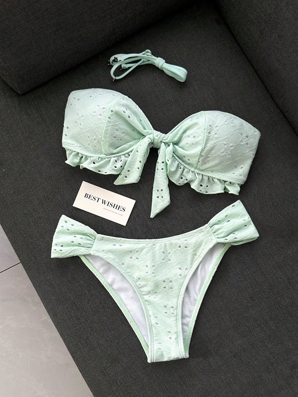 Swim Vcay Spring/Summer Solid Color Strap Jacquard Fabric Wireless