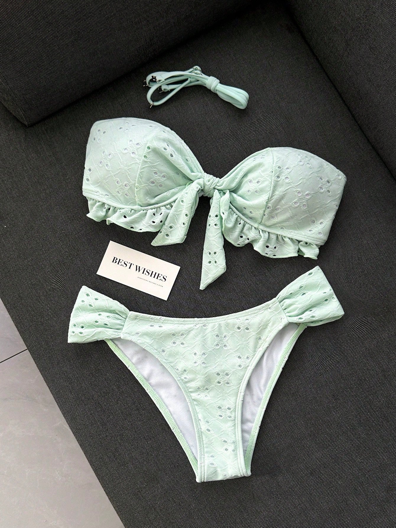 Swim Vcay Spring/Summer Solid Color Strap Jacquard Fabric Wireless