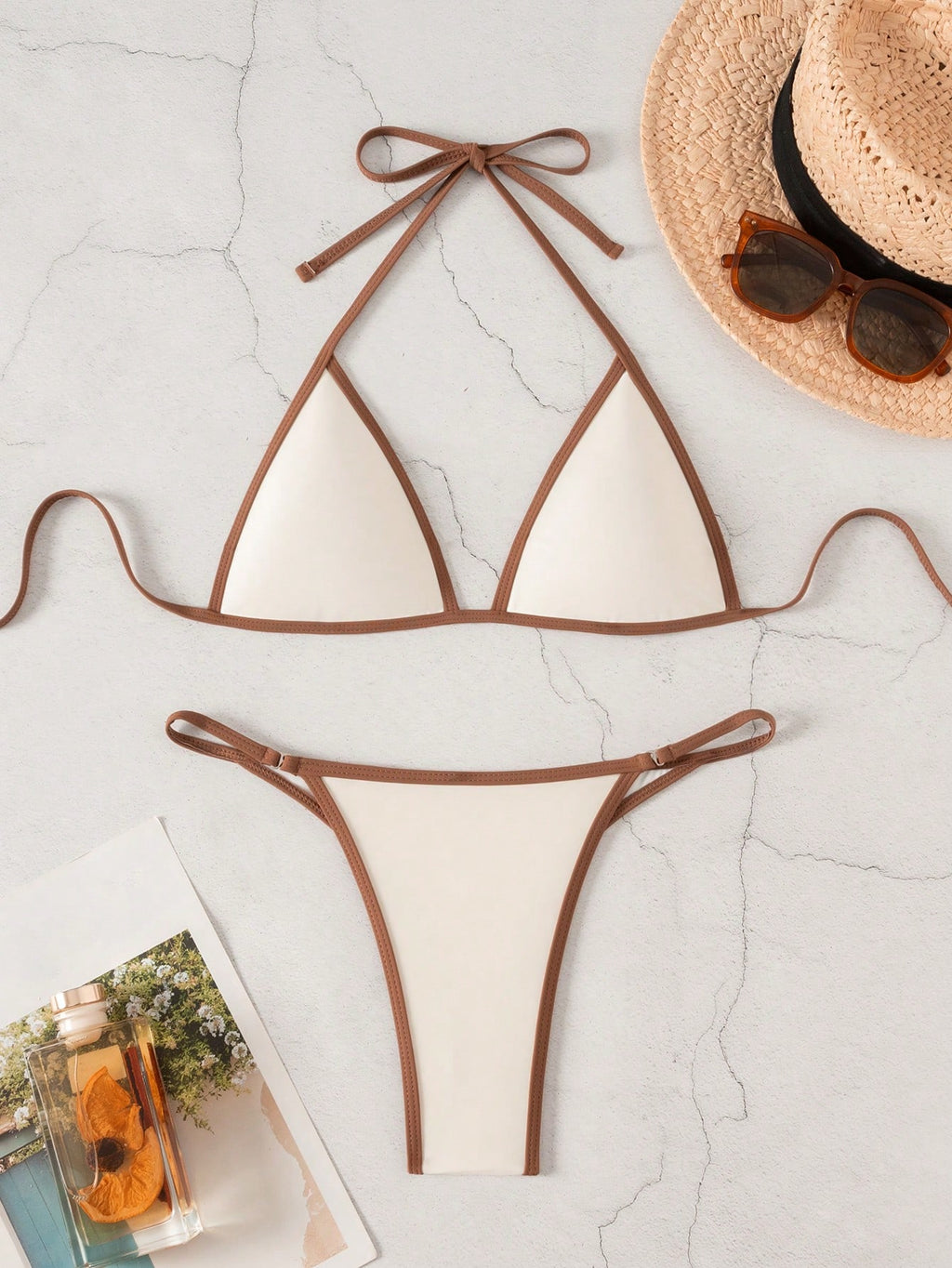 Bonvoyette Women's Summer Beach Colorblock Halter Neck Tie Sexy