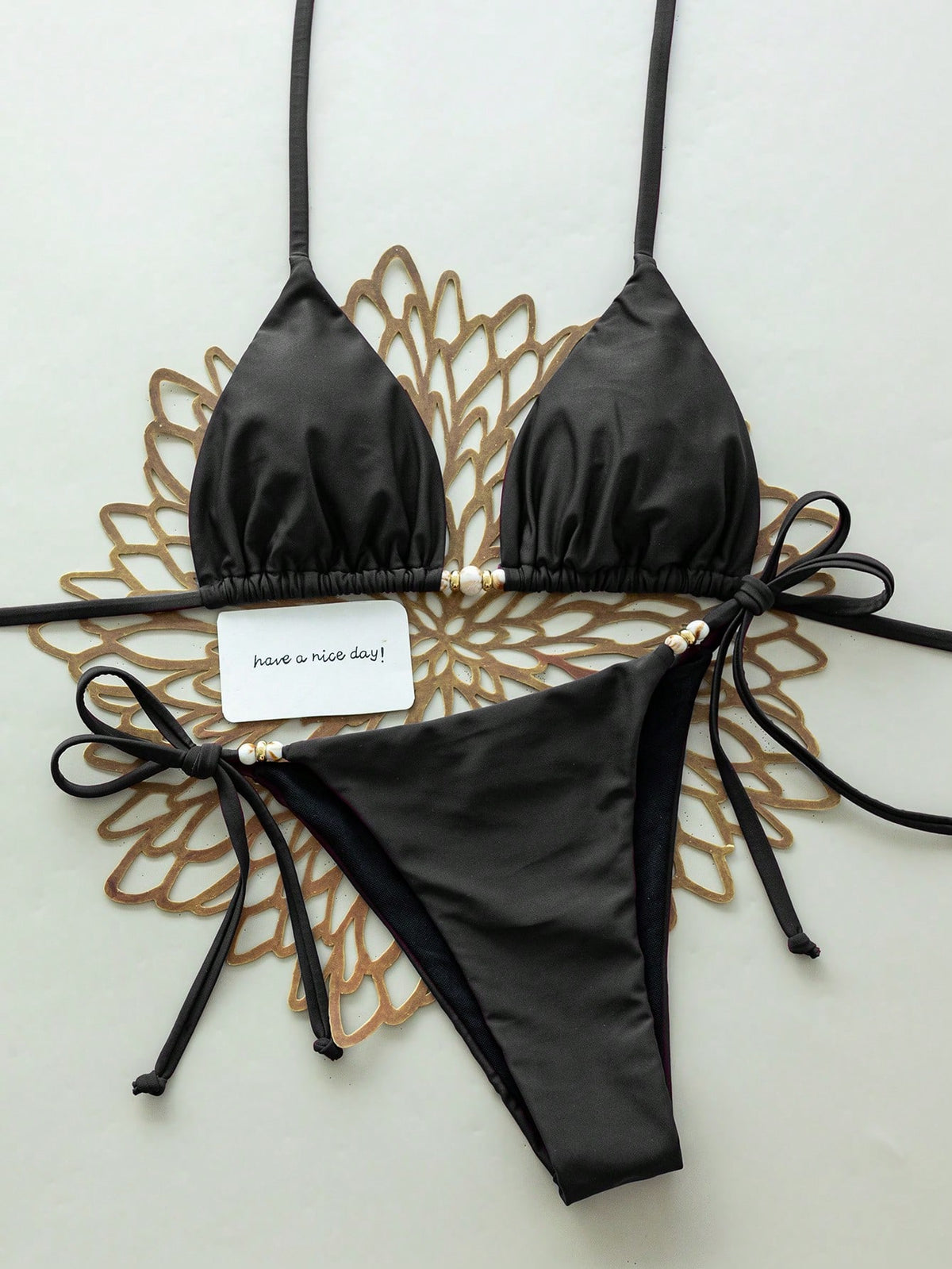 Swim Chiccia Spring/Summer Women's 2-Piece Swimsuit Set, Sexy Vacation Beach Elegant Solid Color Halter Neck