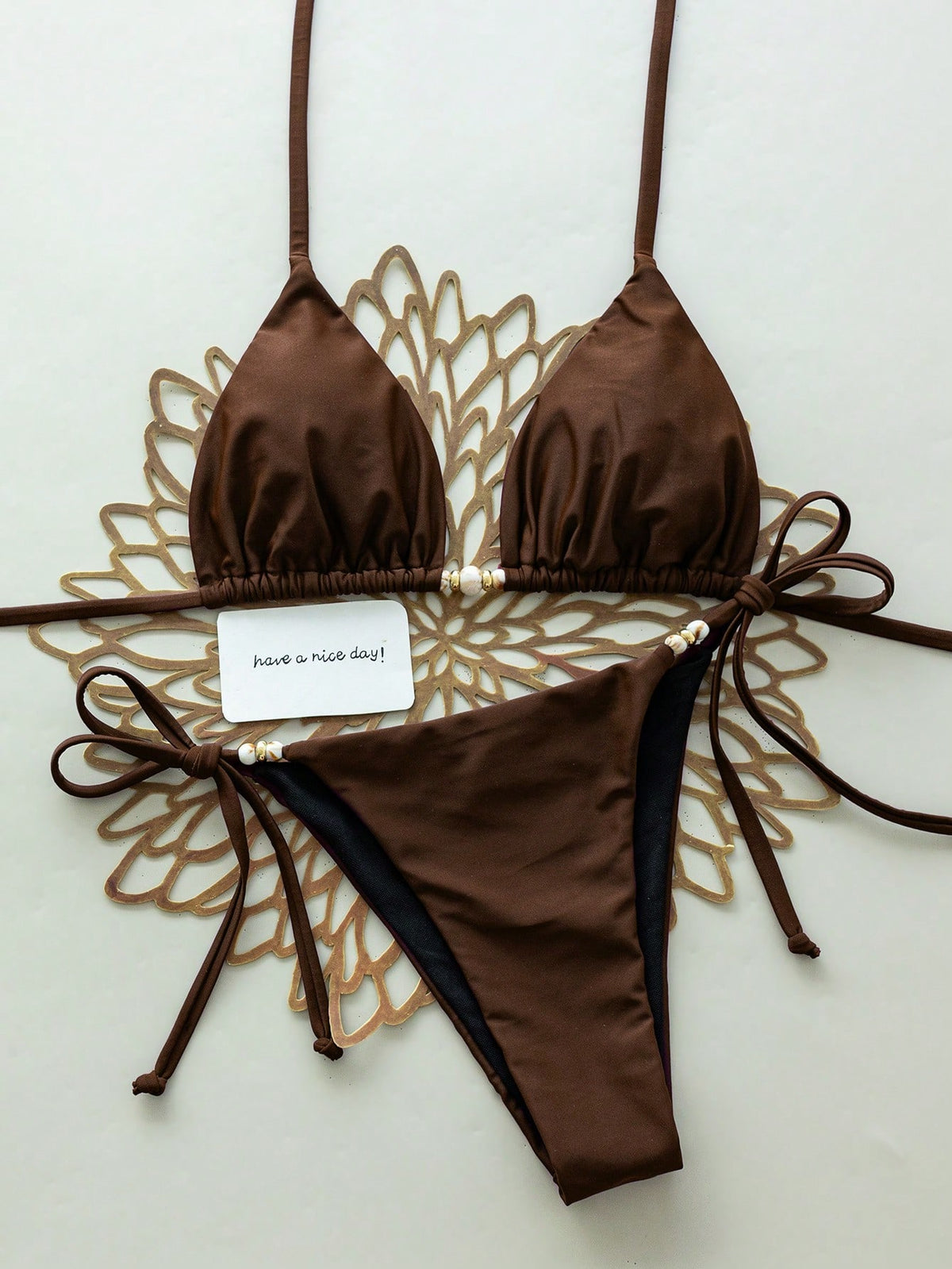 Swim Chiccia Spring/Summer Women's 2-Piece Swimsuit Set, Sexy Vacation Beach Elegant Solid Color Halter Neck - image 11