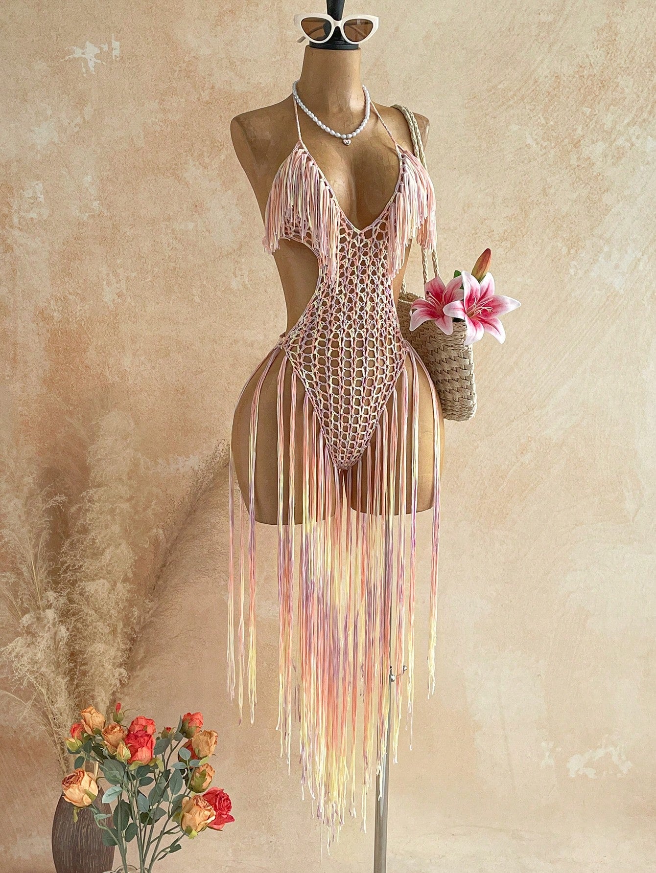Soleia Women's Tassel Design Halter Neck Casual Vacation Cover-Up