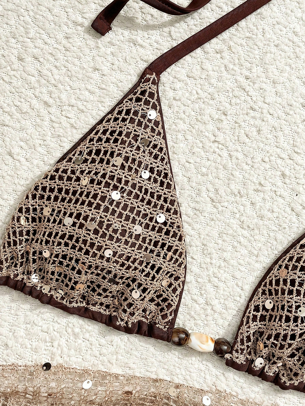 Swim Vcay 3pcs/Set Spaghetti Strap Halter Bikini,Beaded Sequin Fabric,Tie Side Swim Bottoms,Mini Skirt - image 14