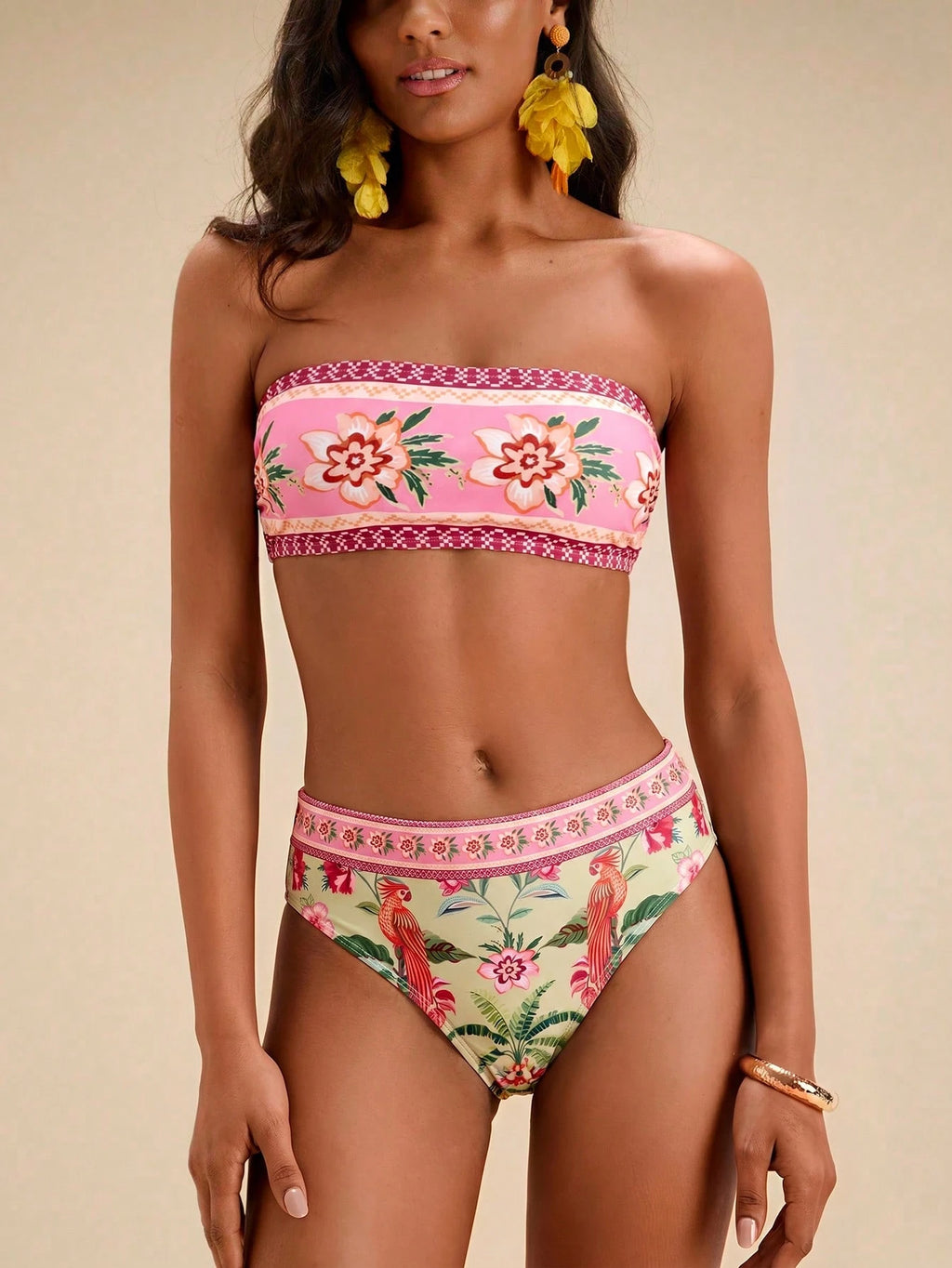 Travachic Women Floral Print Bandeau Bikini Set,Summer Outfits For