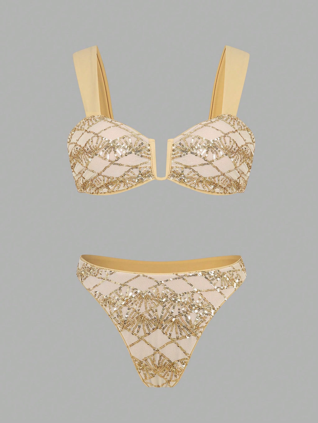 Bonvoyette Women's Summer Beach Sequin Pattern Bikini And Triangle