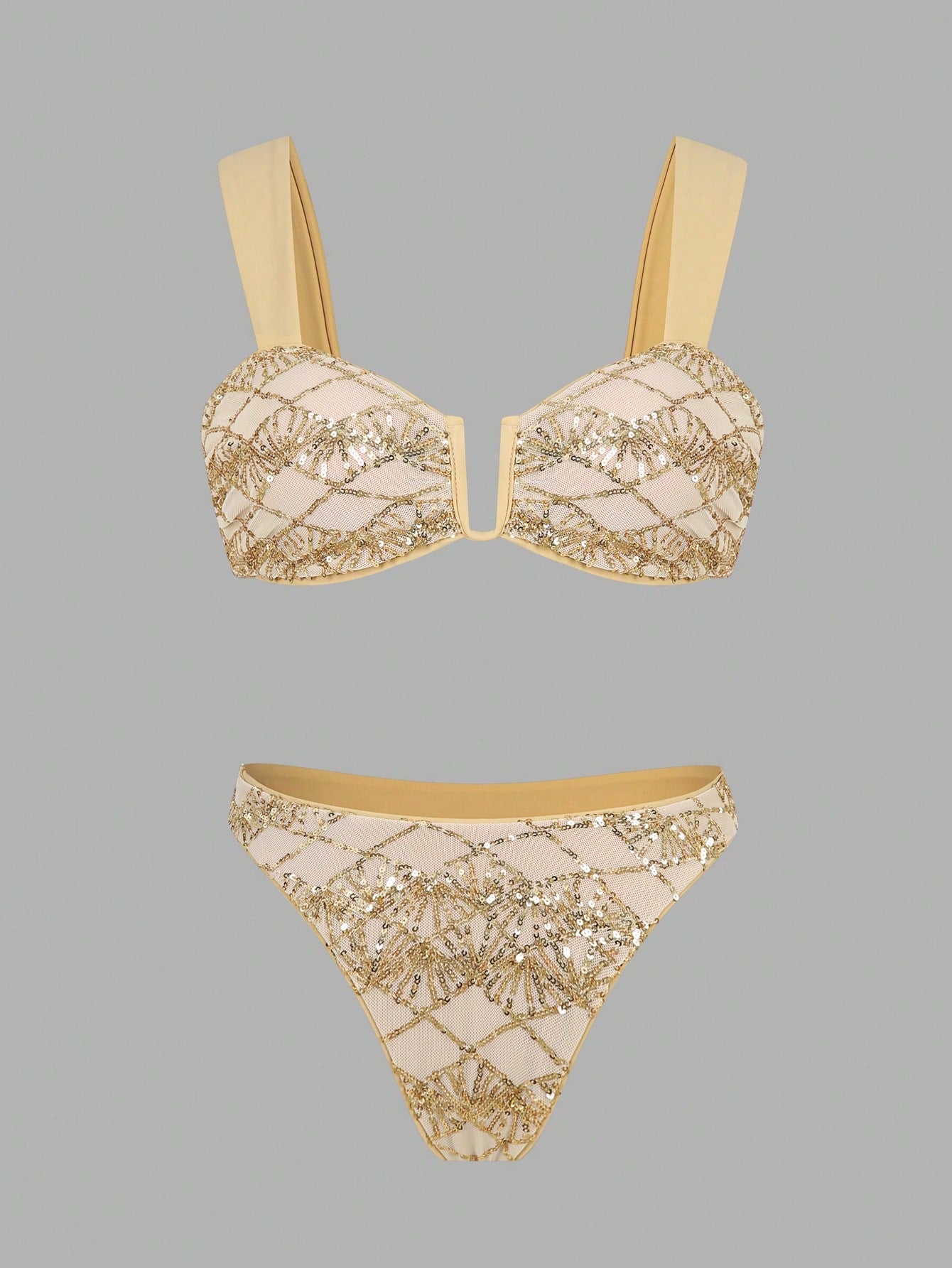 Bonvoyette Women's Summer Beach Sequin Pattern Bikini And Triangle