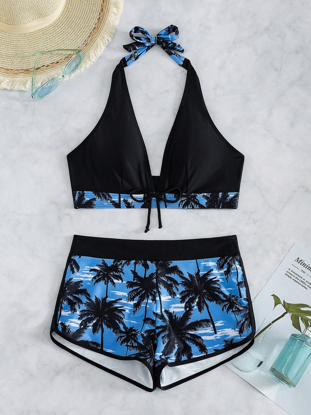 Swim SXY Summer Beach Tropical Print Halter Bikini Set
