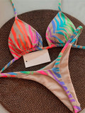 2pcs Casual Cute Elegant Sexy Bohemian Floral Tie-Up Braided Bikini Swimwear, Beach Vacation, Spring/Summer