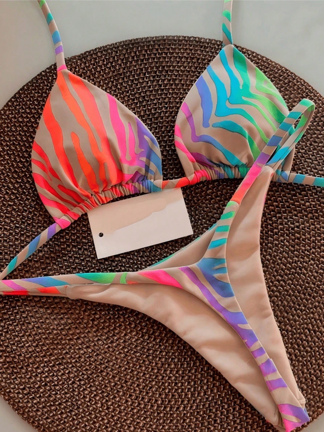 2pcs Casual Cute Elegant Sexy Bohemian Floral Tie-Up Braided Bikini Swimwear, Beach Vacation, Spring/Summer