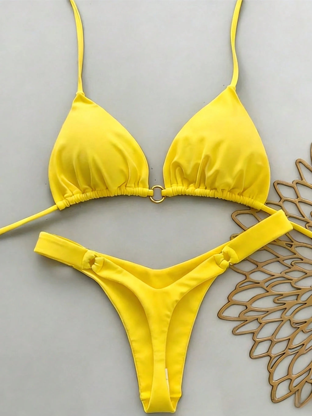 Women's Summer Beach Solid Color Halter Tie Sexy Bikini Swimwear Set Vacation Ye