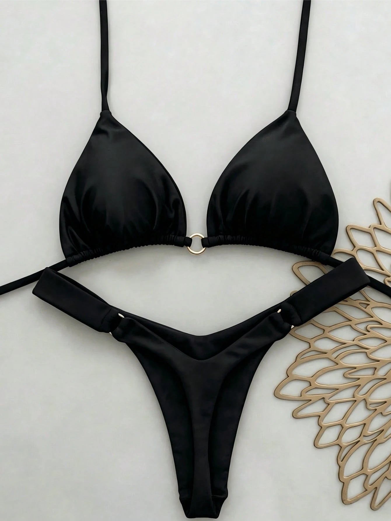 Women's Summer Beach Solid Color Halter Tie Sexy Bikini Swimwear Set Vacation Ye