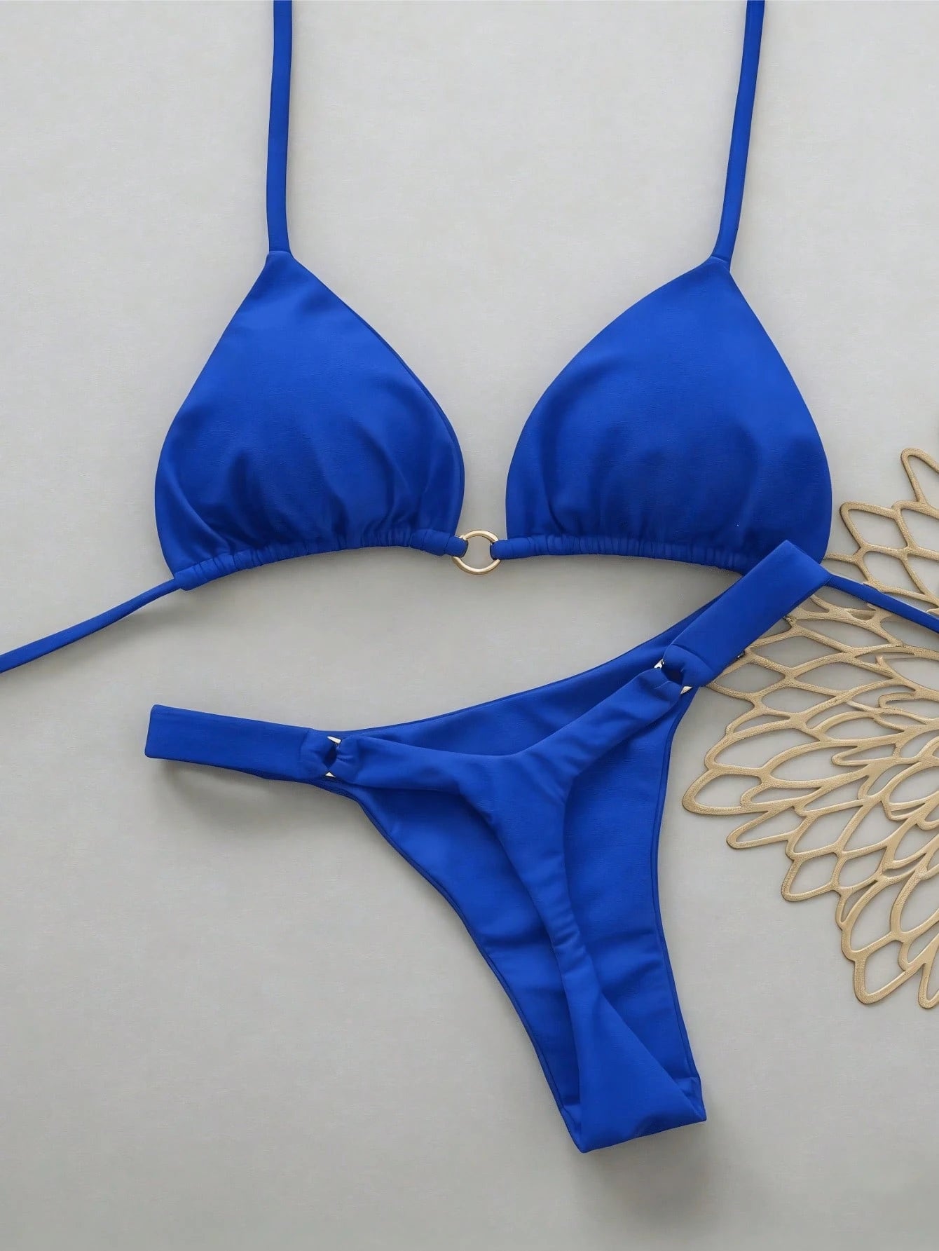 Women's Summer Beach Solid Color Halter Tie Sexy Bikini Swimwear Set Vacation Ye