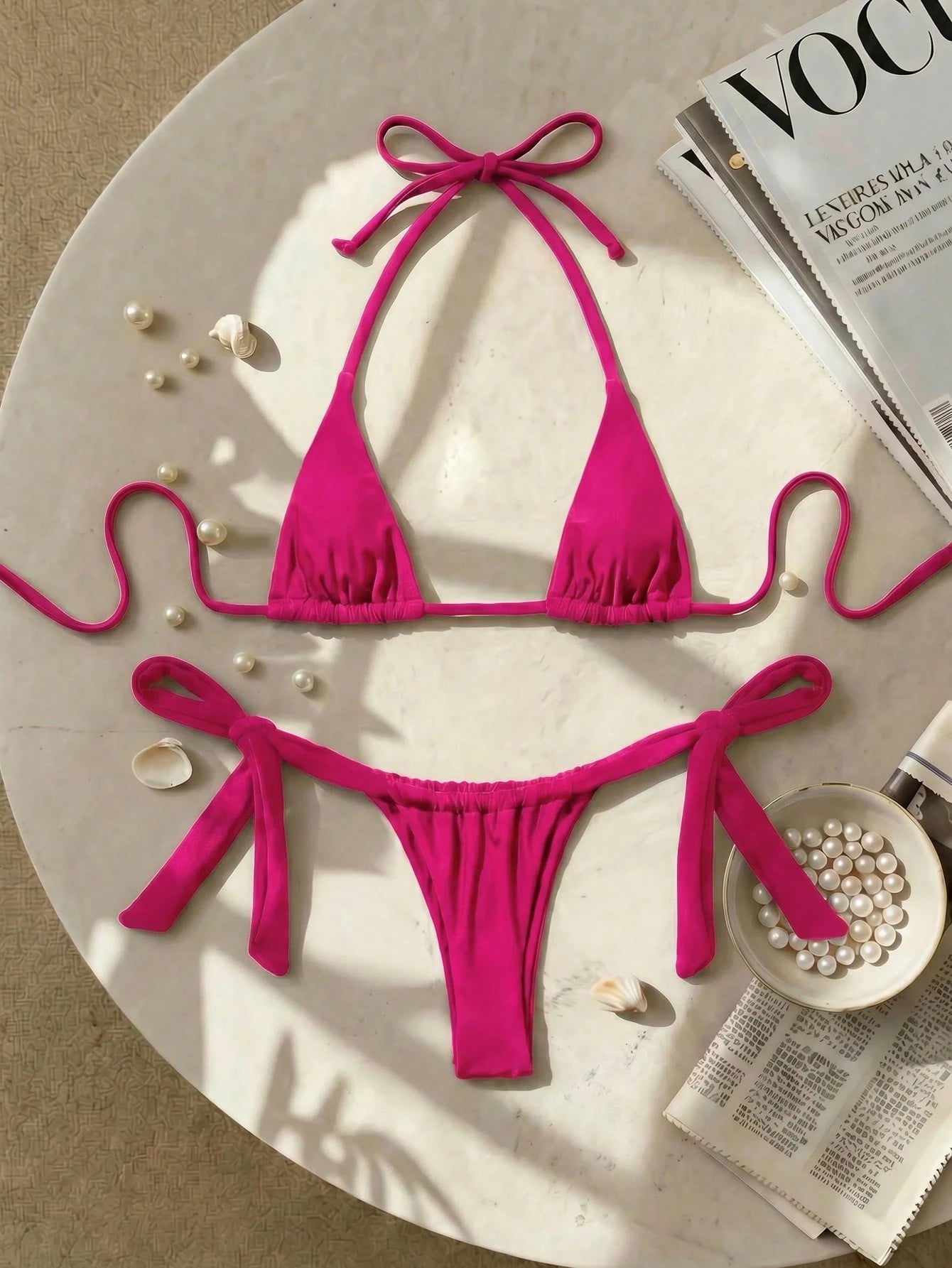 Swim SXY Women's Summer Beach Solid Color Halter Tie Sexy Bikini And