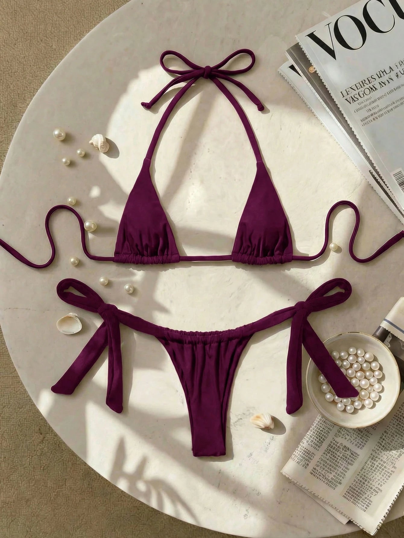 Swim SXY Women's Summer Beach Solid Color Halter Tie Sexy Bikini And