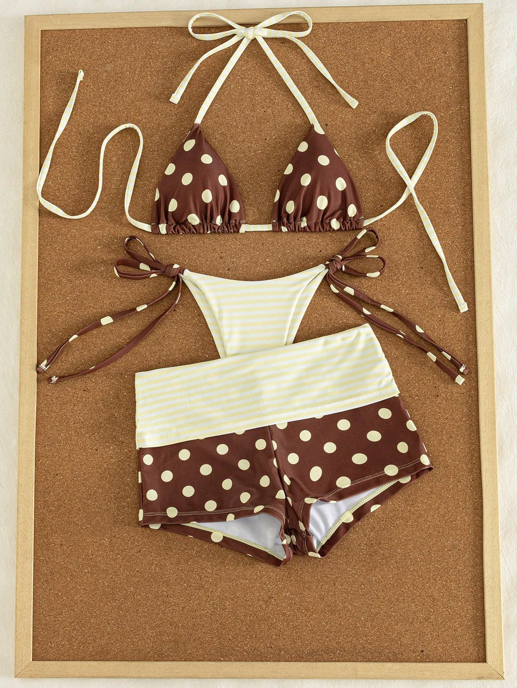 3pcs Women's Swimwear Set For Spring & Summer, Polka Dot & Striped