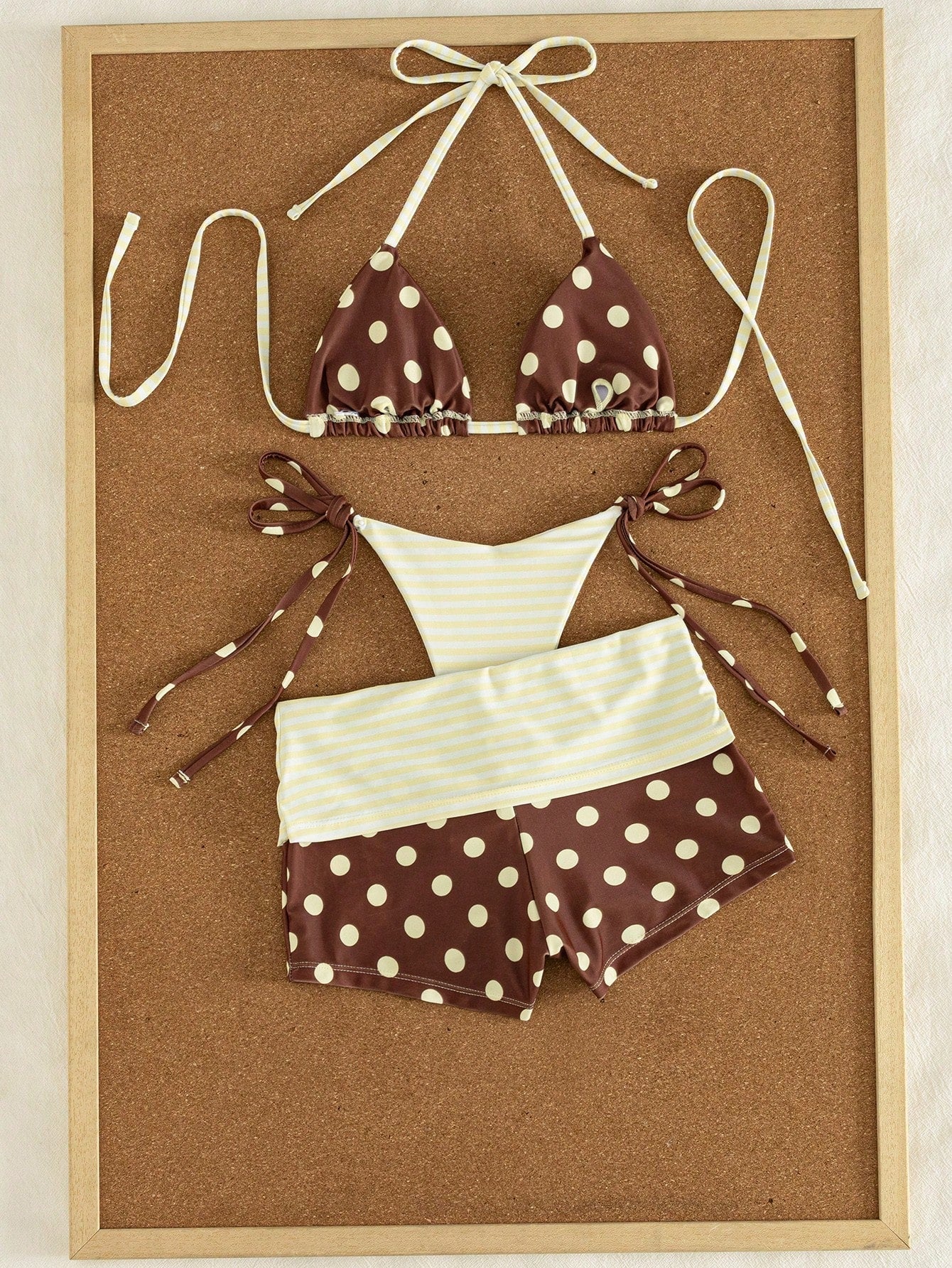 3pcs Women's Swimwear Set For Spring & Summer, Polka Dot & Striped