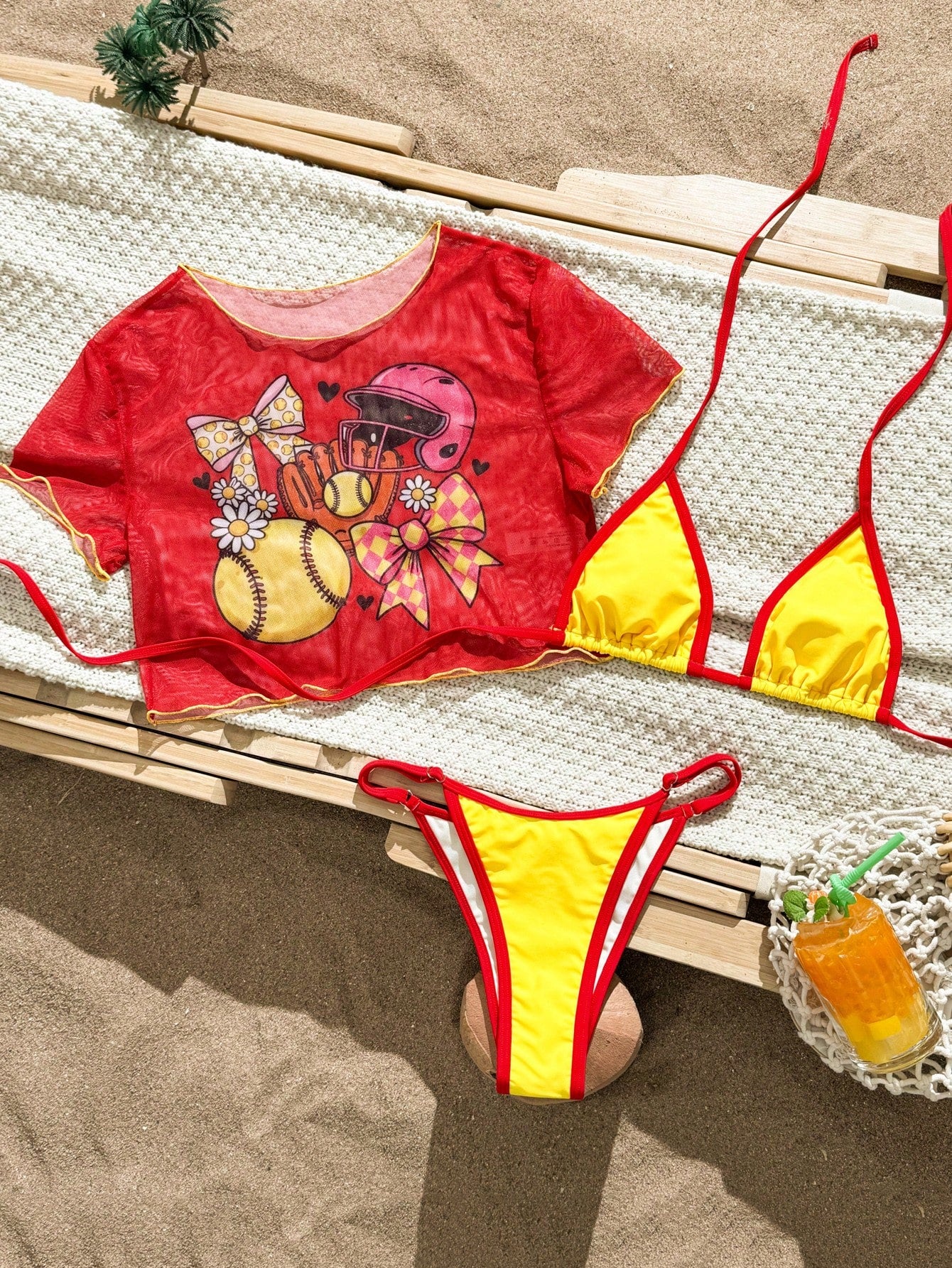 Swim Vcay 2026 New Women's Printed Triangle Bikini Top With Mesh