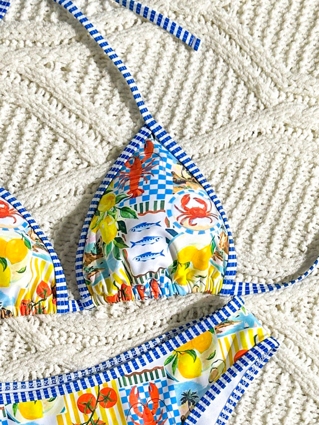 Swim Mod Women's Summer 2-Piece Swimsuit Set With Lobster Print,